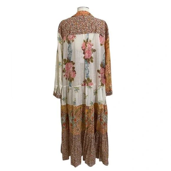 FREE PEOPLE Days Of Ditzies Orange Cream Patchwork Print Maxi Mini Combo Dress S - Picture 8 of 14